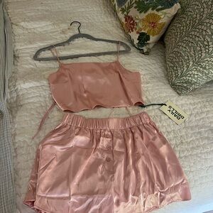 Daily Drills Pink Satin Tank Top and Matching Shorts